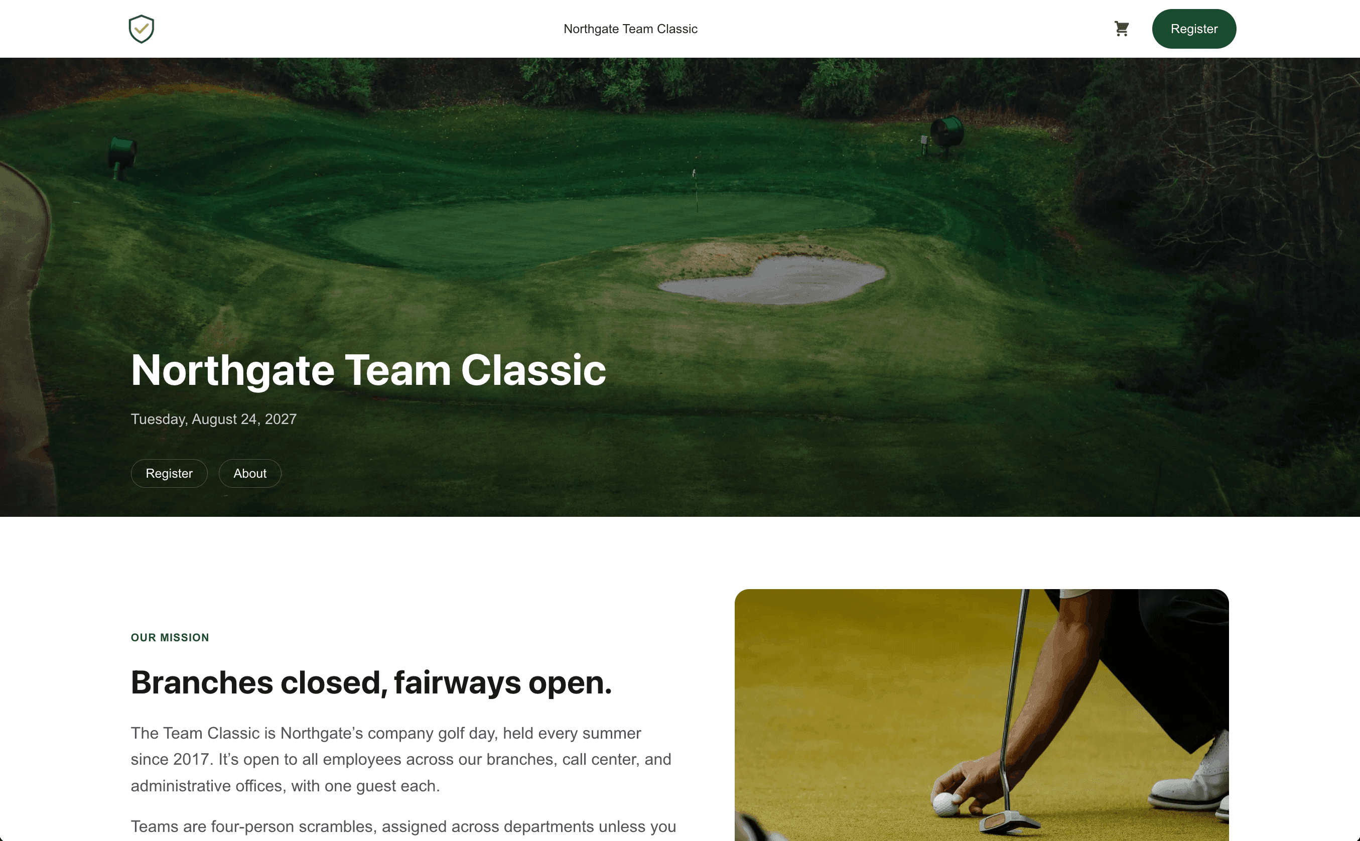 A private company event site on desktop