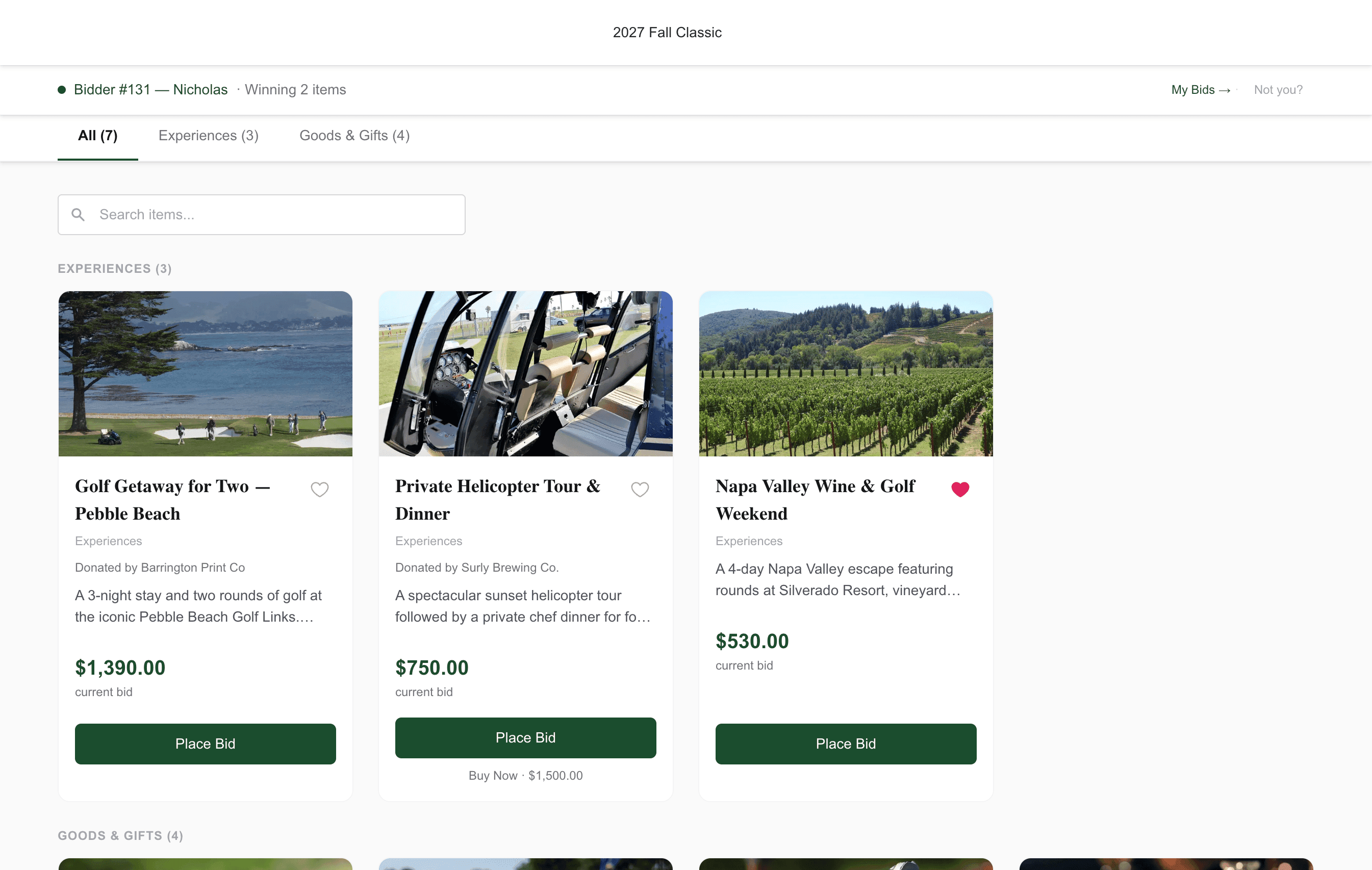 Auction catalog on desktop