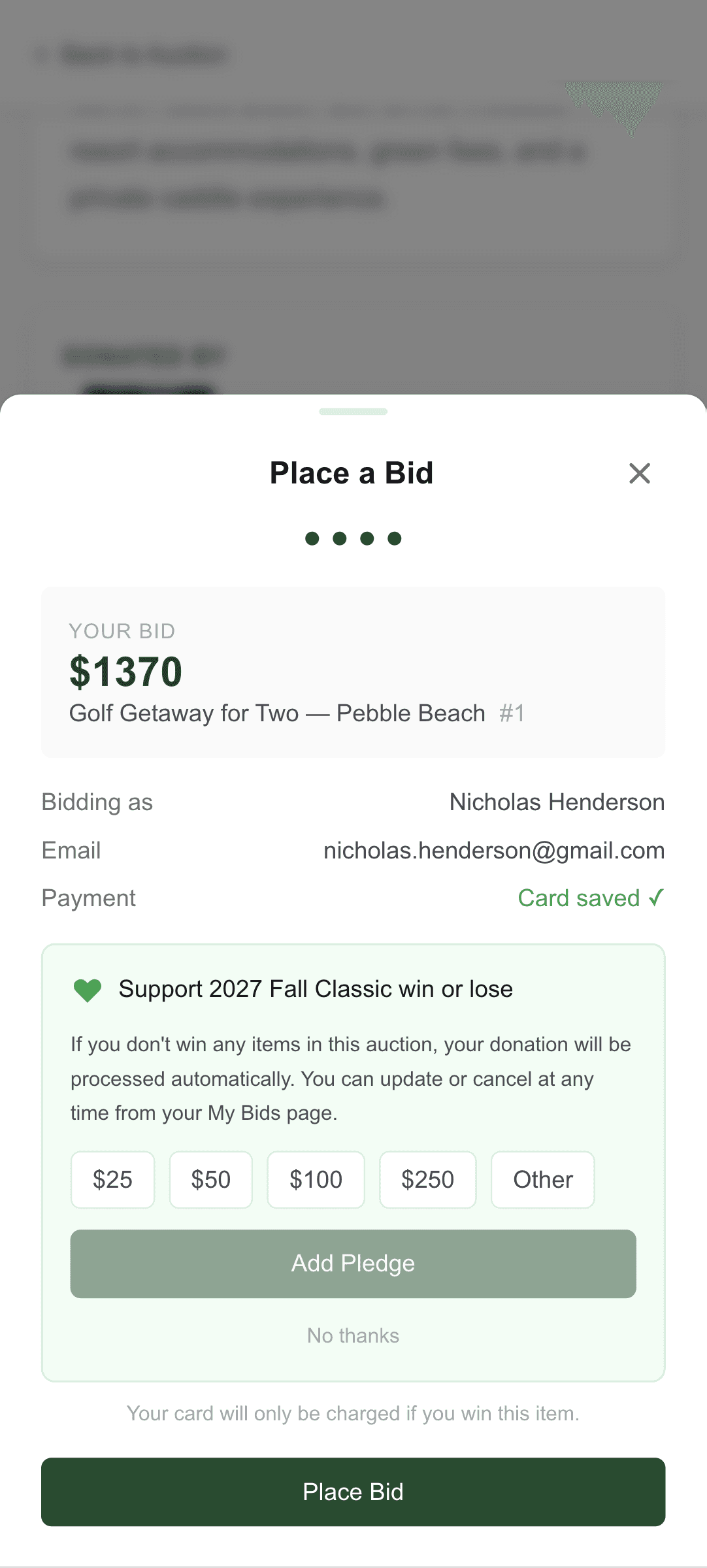 Placing a bid with a consolation pledge