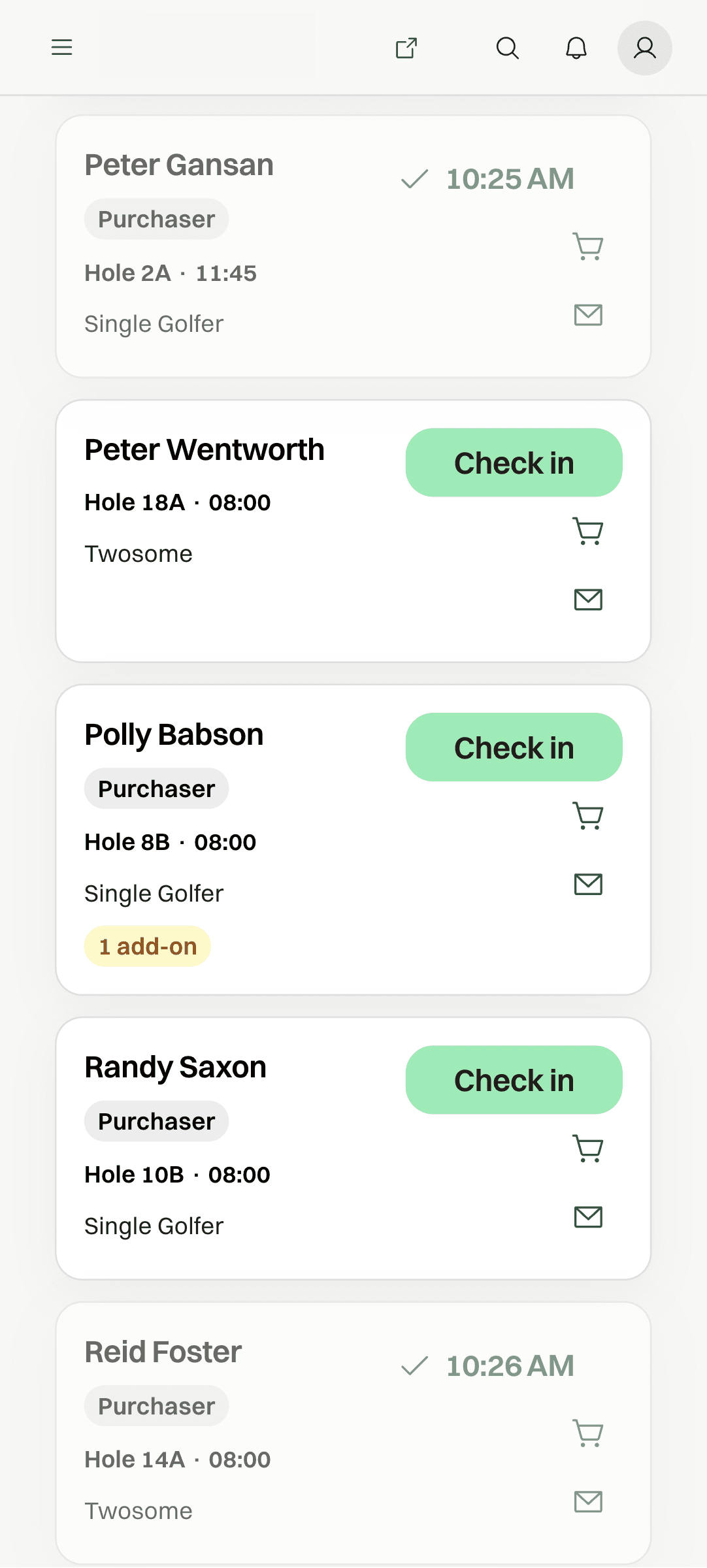 Check-in list on a phone