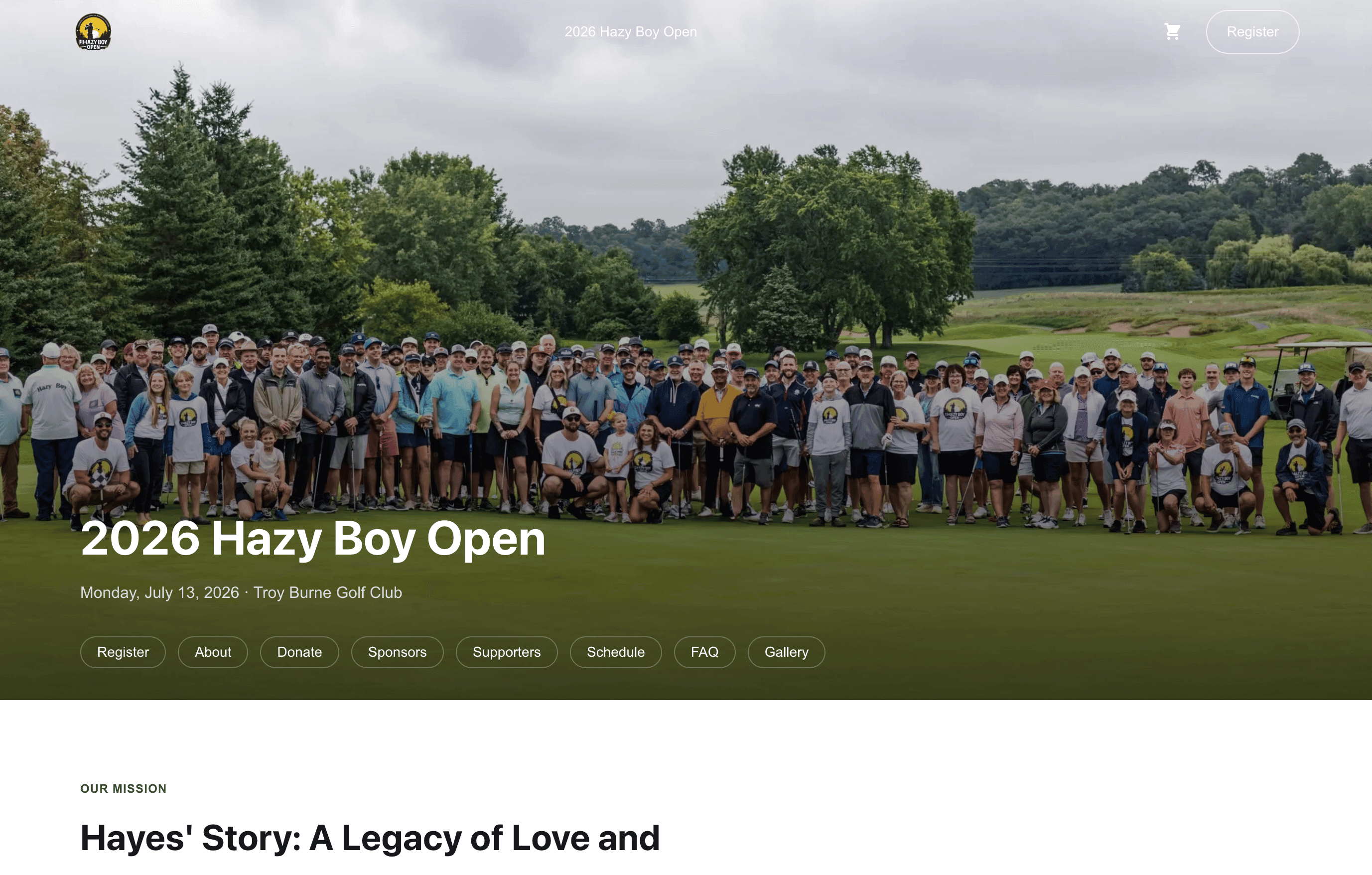 The Hazy Boy Open event site on desktop