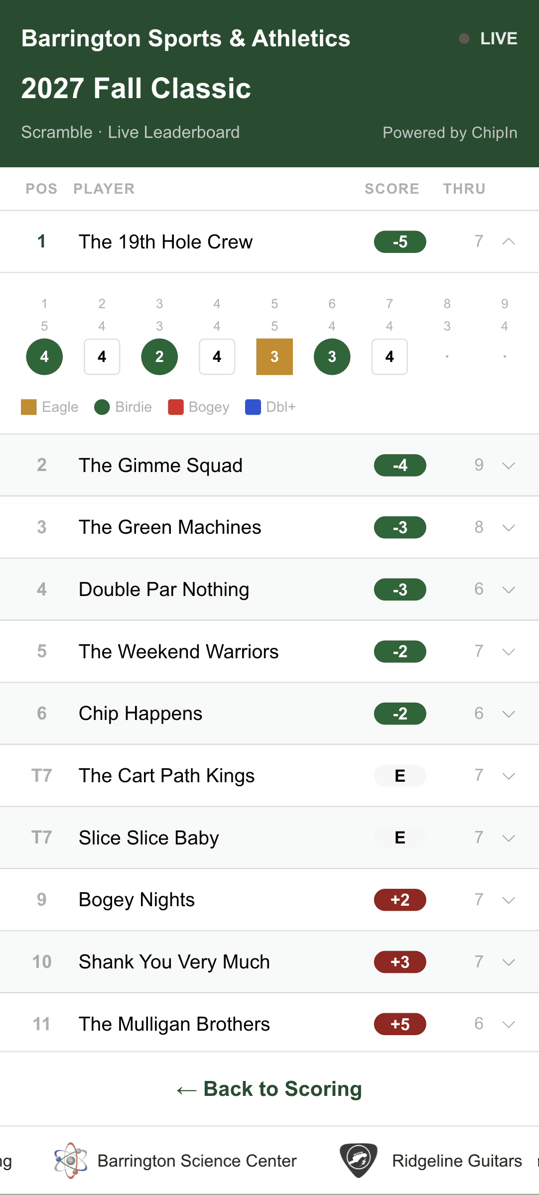 Live leaderboard on a phone