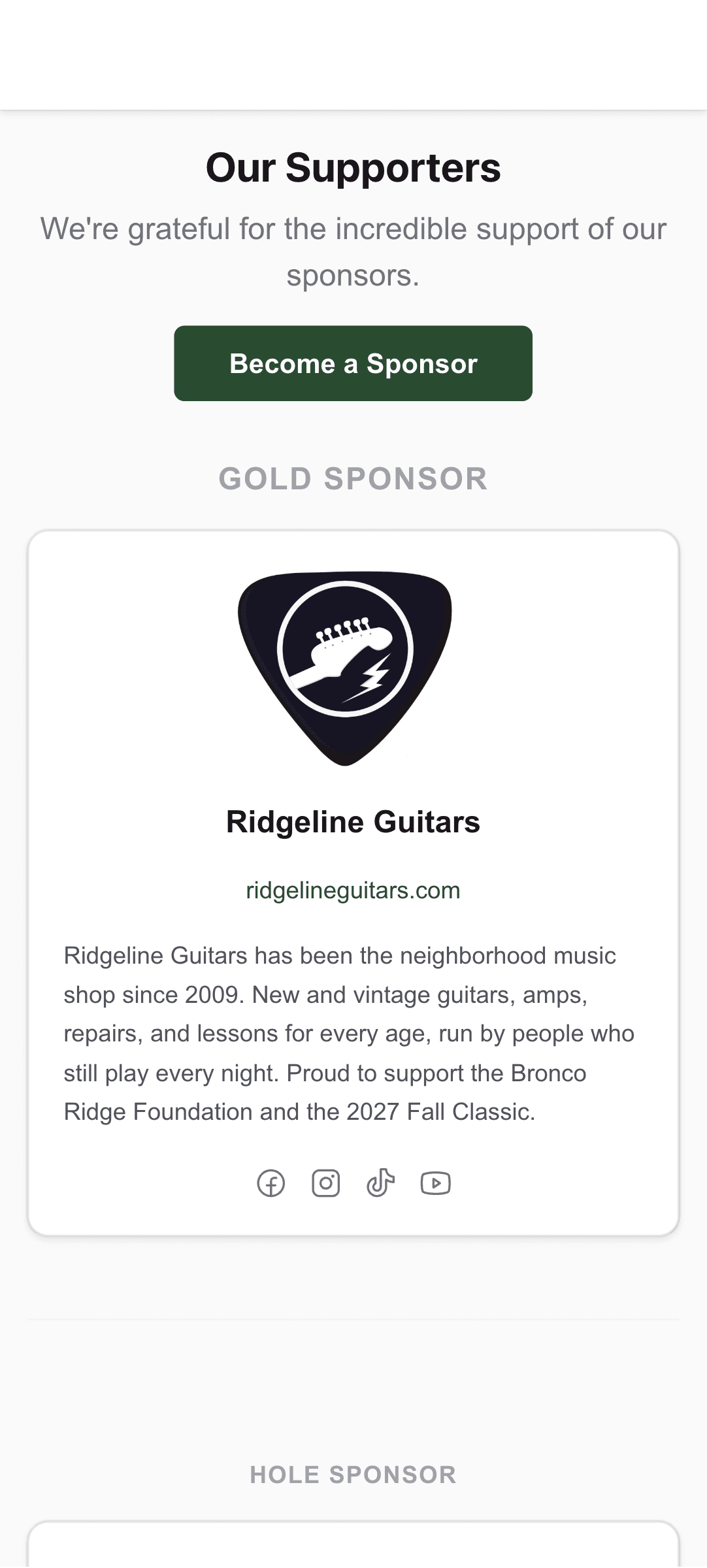 A sponsor's page on a phone