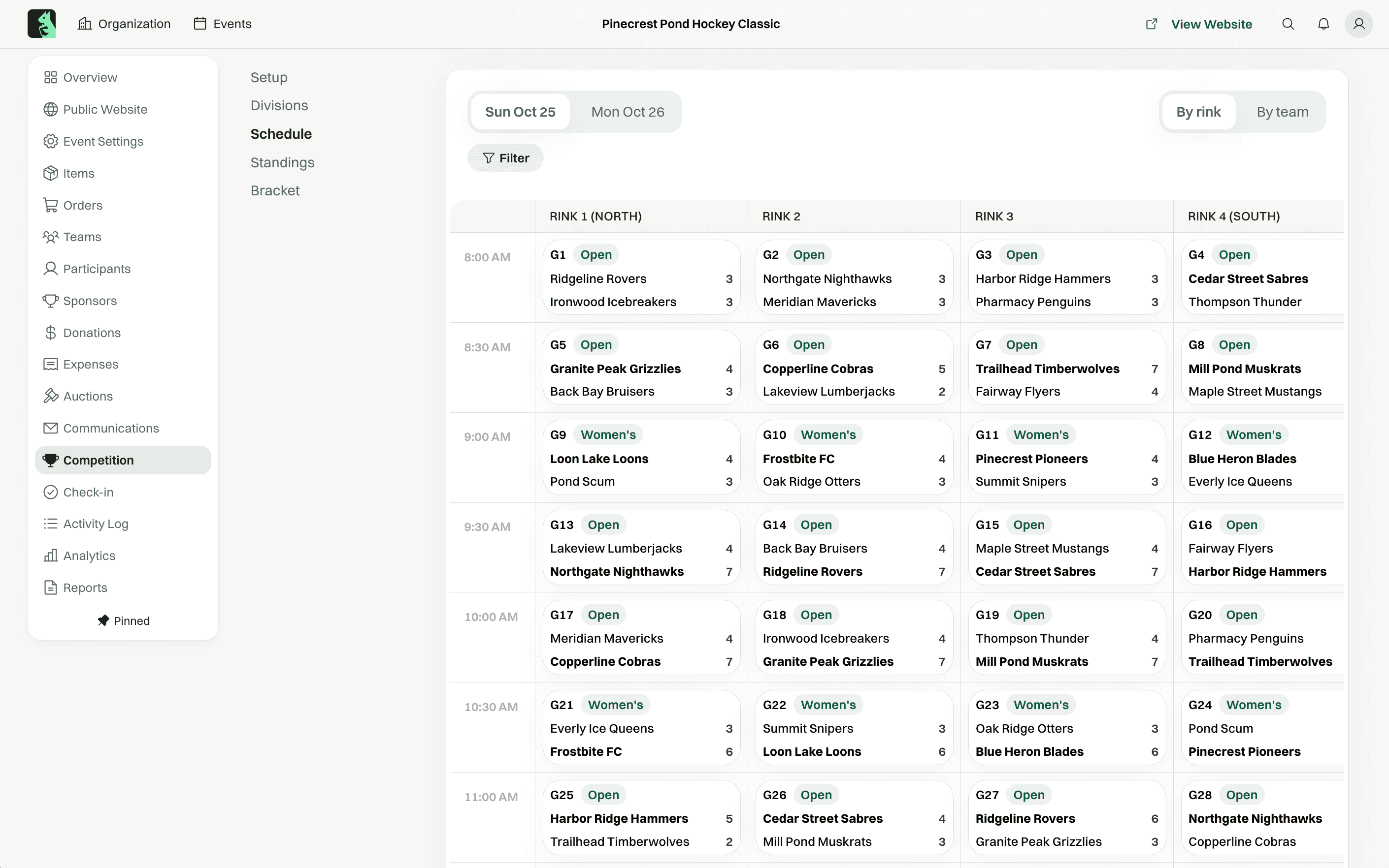 Generated game schedule on one grid