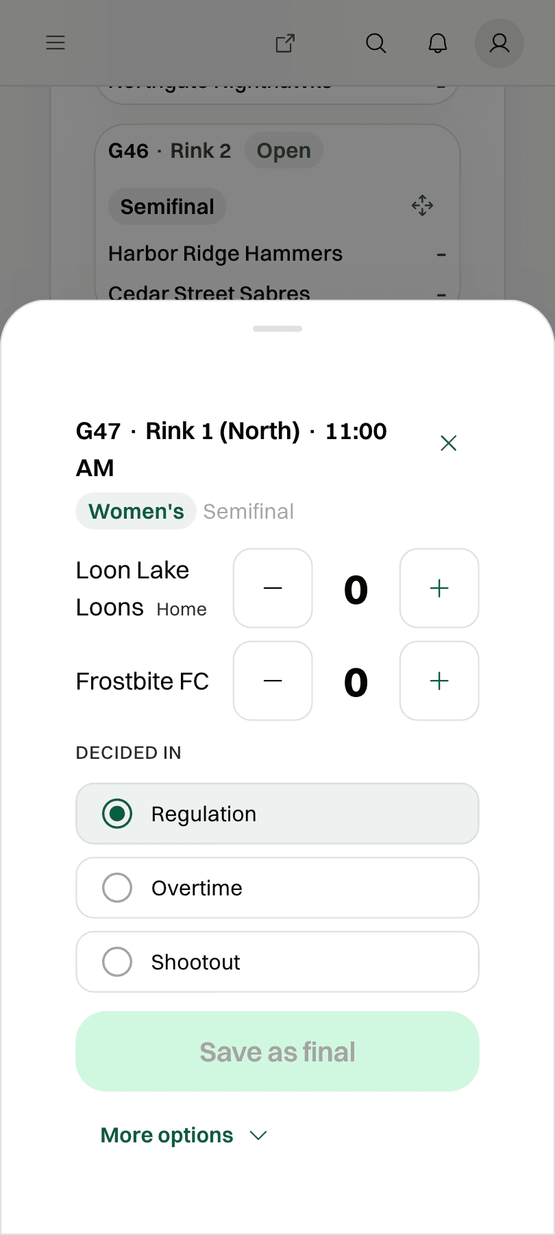 Entering a game score on a phone