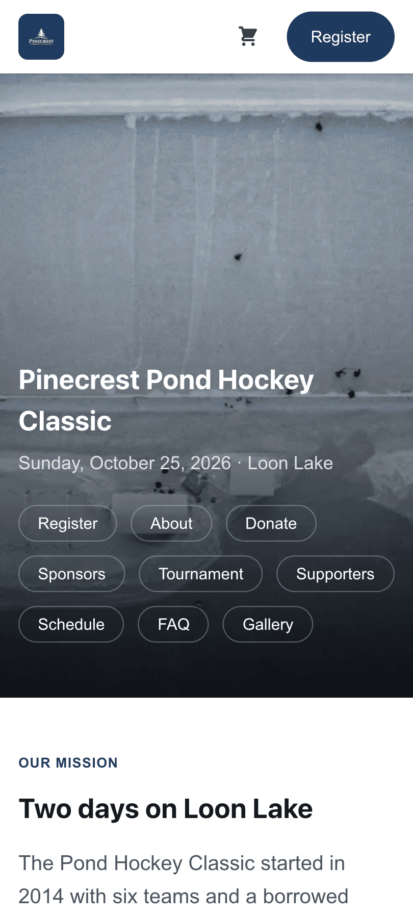 A team tournament site on a phone