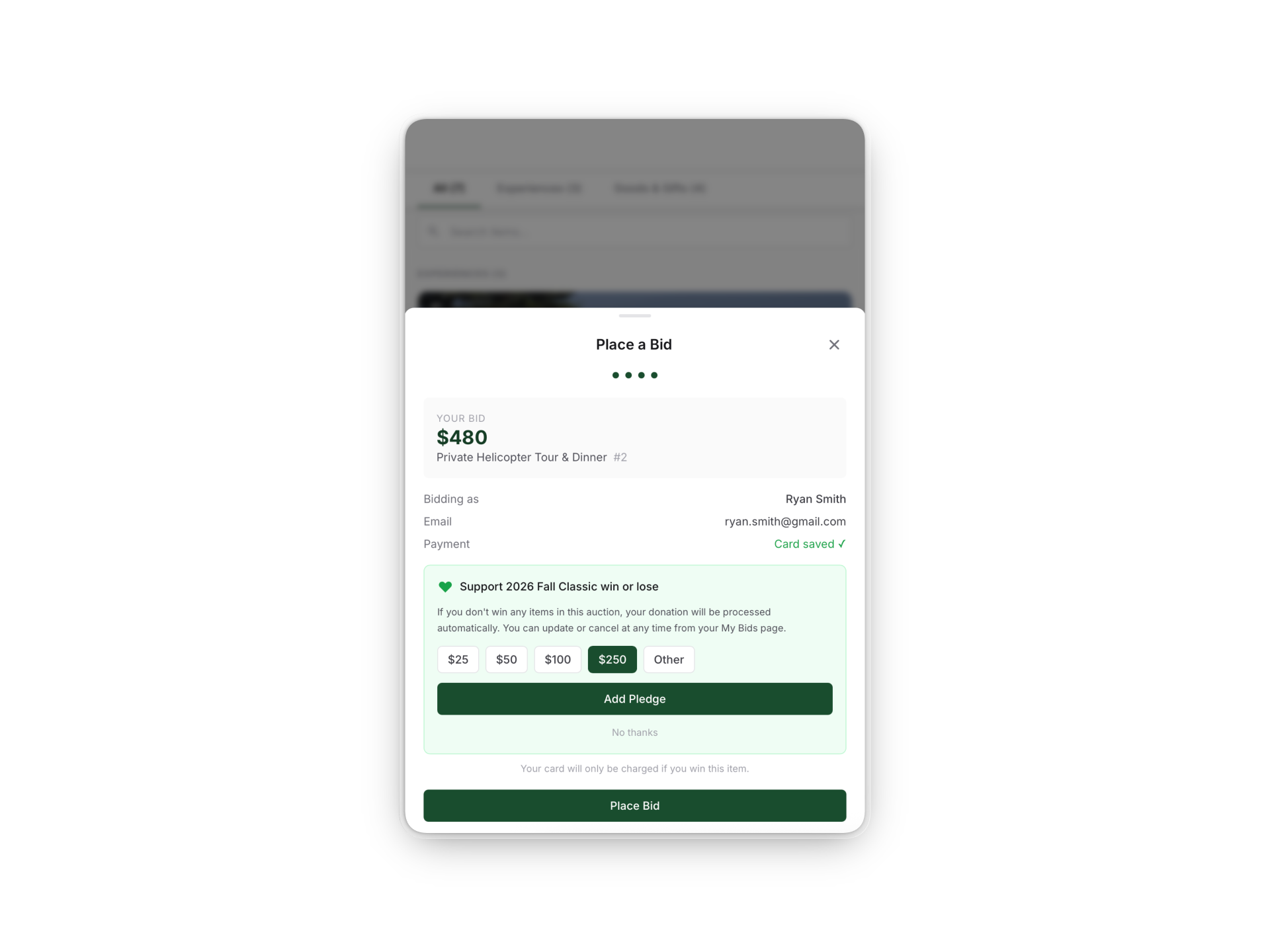 Mobile auction bidding interface