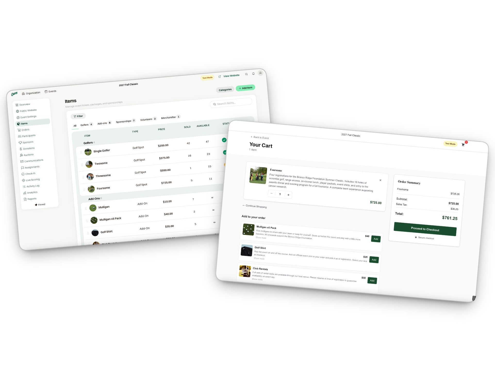 Registration and team management interface