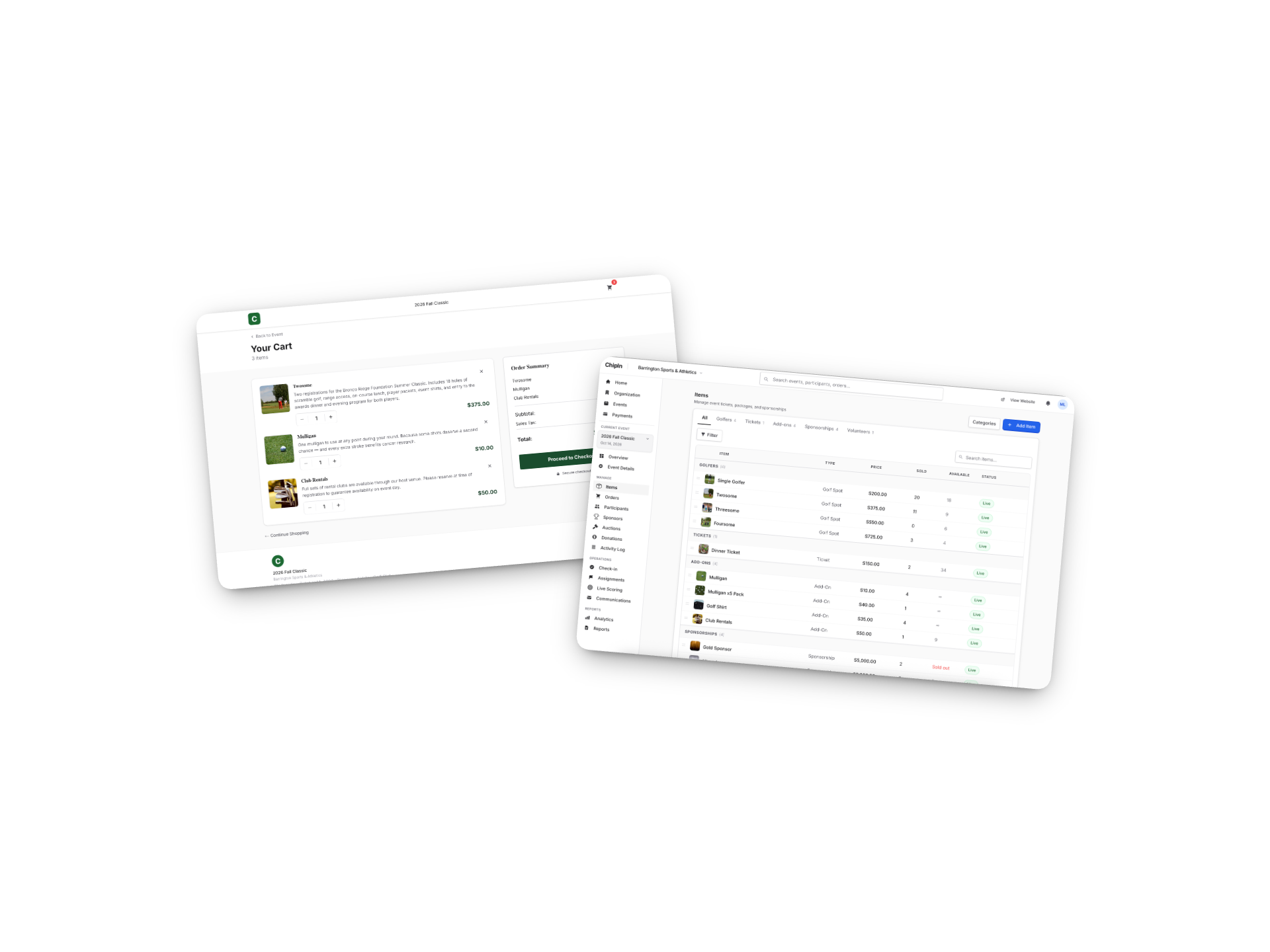 Registration and team management interface